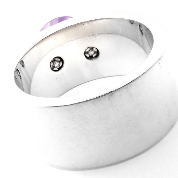 Authentic! Chopard 18k White Gold Diamond Amethyst Wide Band Ring - Picture 4 of 9